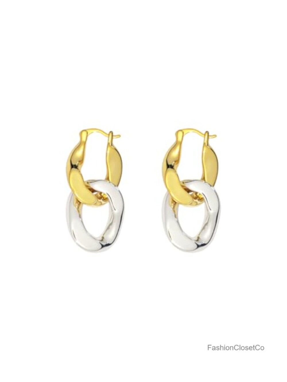 Two Tone Hoop Cuban Link Chain Drop Dangle Earrings Women Statement Jewelry